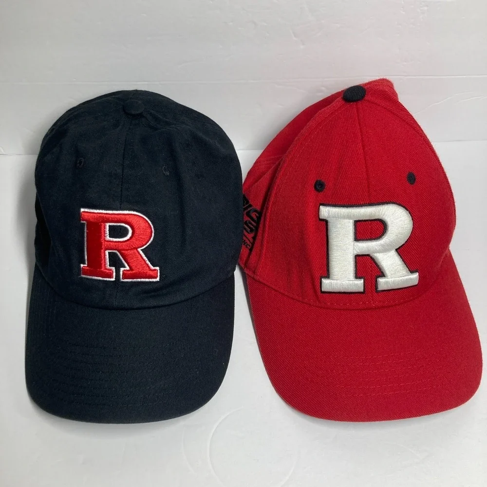Rutgers University Scarlet Knights Cap Hat Adult Black Red Lot of 2 FLAW